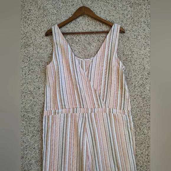 Drew Anthropologie Striped Linen Blend Sleeveless Raw Hem Jumpsuit - Picture 3 of 9